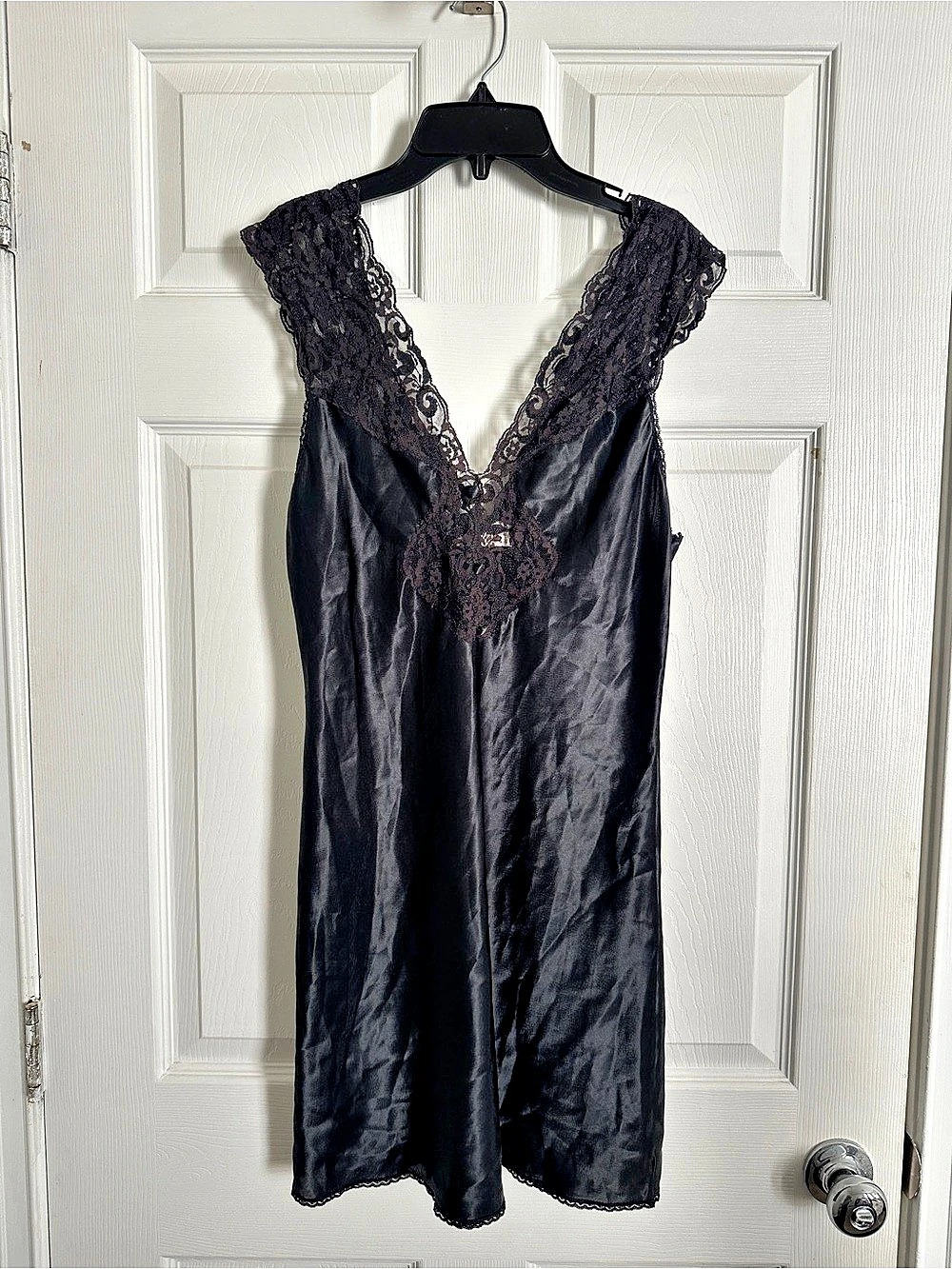Vintage Maryanns Black Lace Trim Chemise Size Small